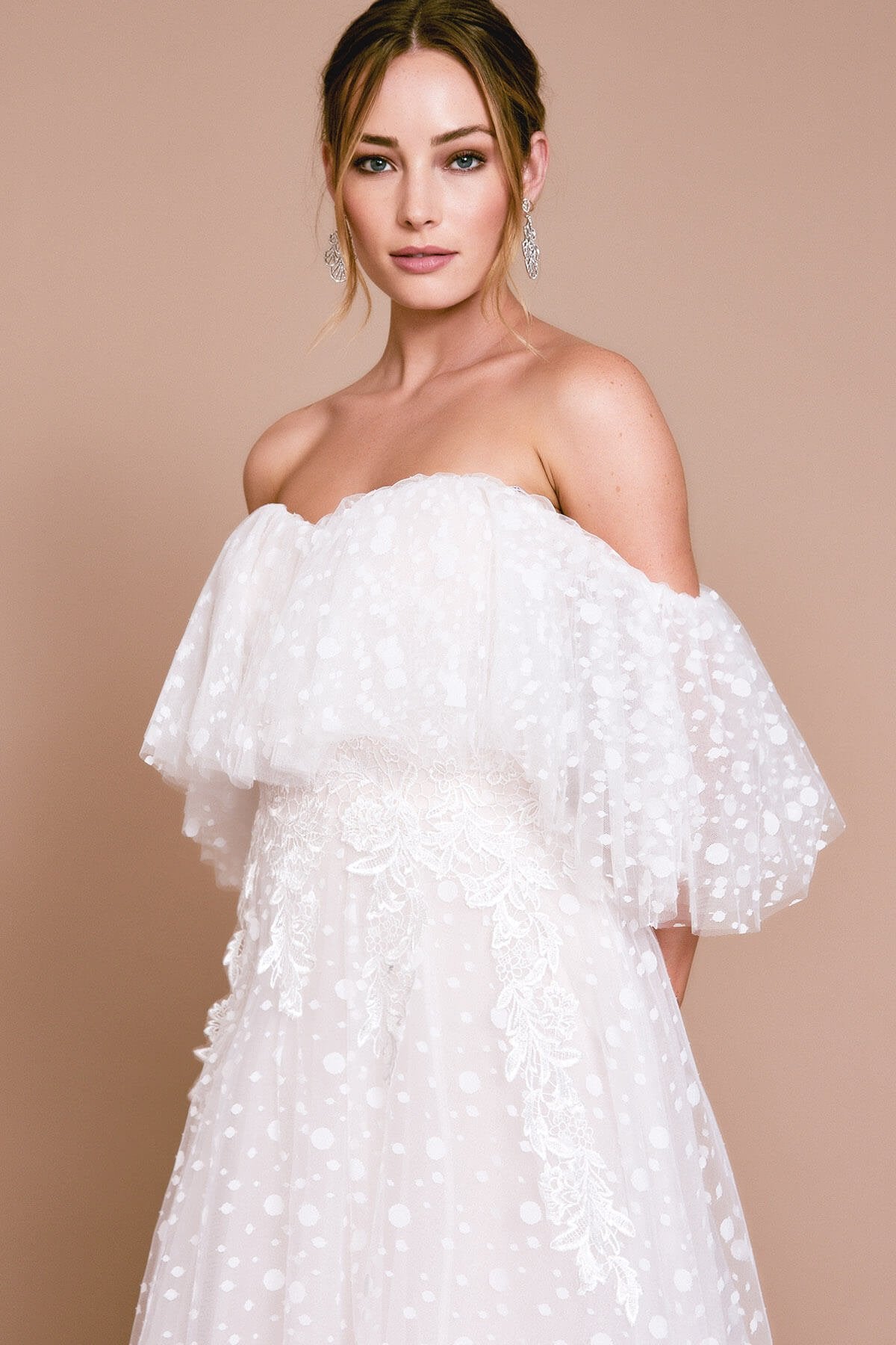 SABRIEL OFF-THE-SHOULDER DOTTED GOWN
