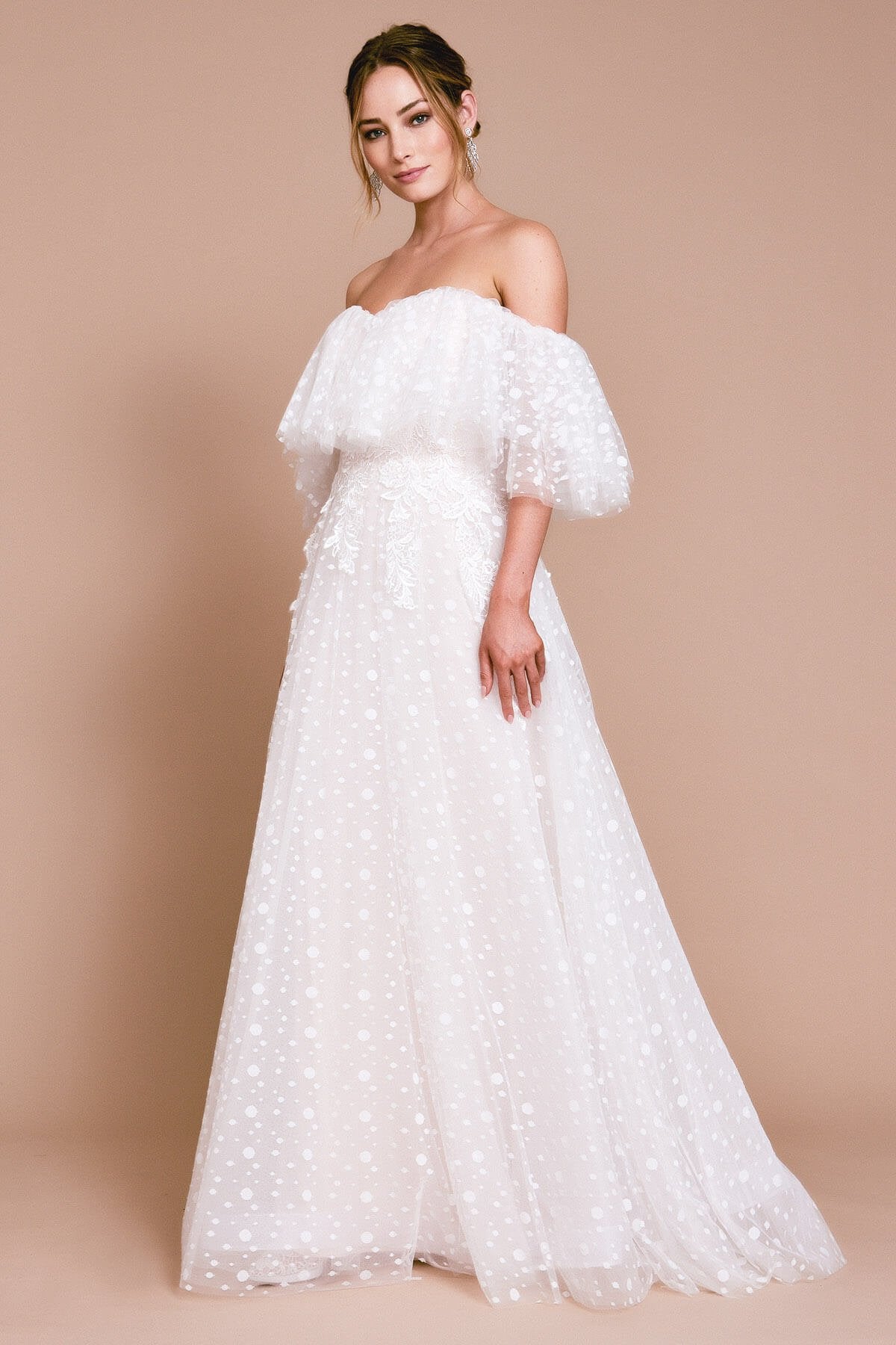 SABRIEL OFF-THE-SHOULDER DOTTED GOWN