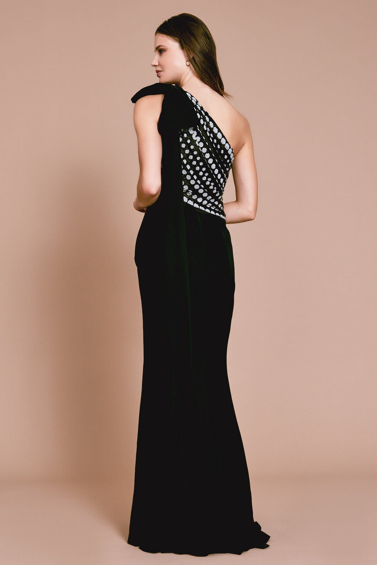Ganz Asymetric Jaquard Bow Gown