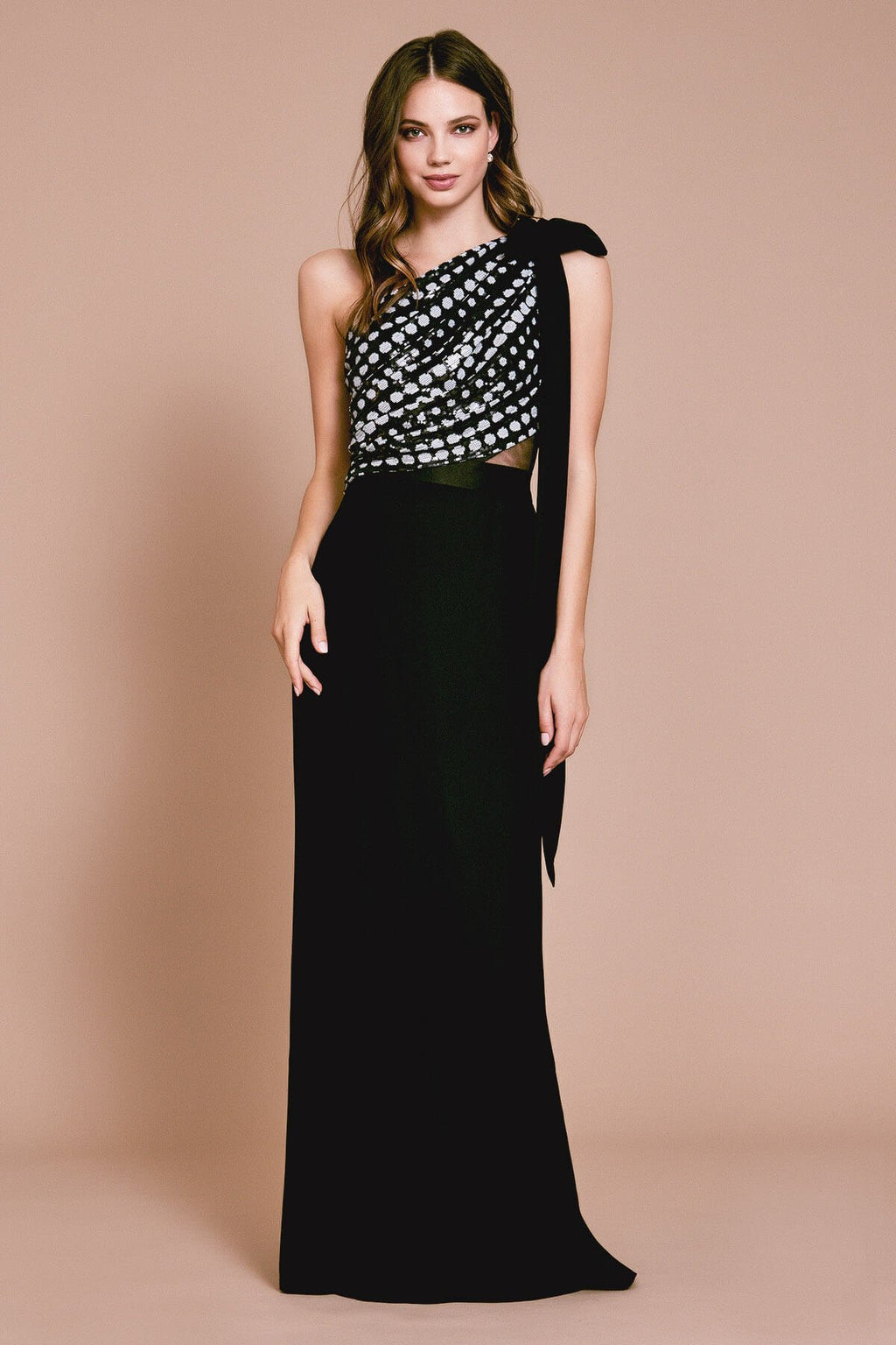 Ganz Asymetric Jaquard Bow Gown