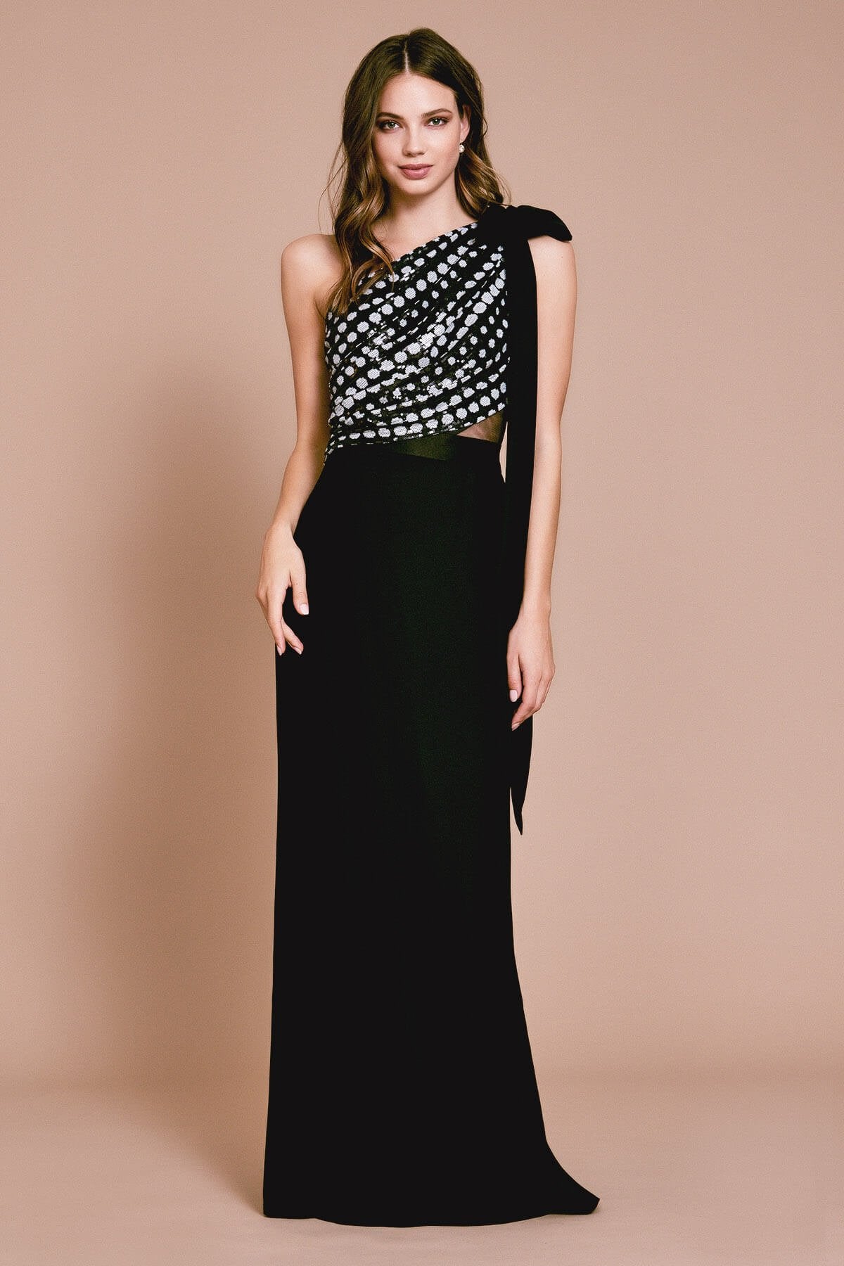 Ganz Asymetric Jaquard Bow Gown