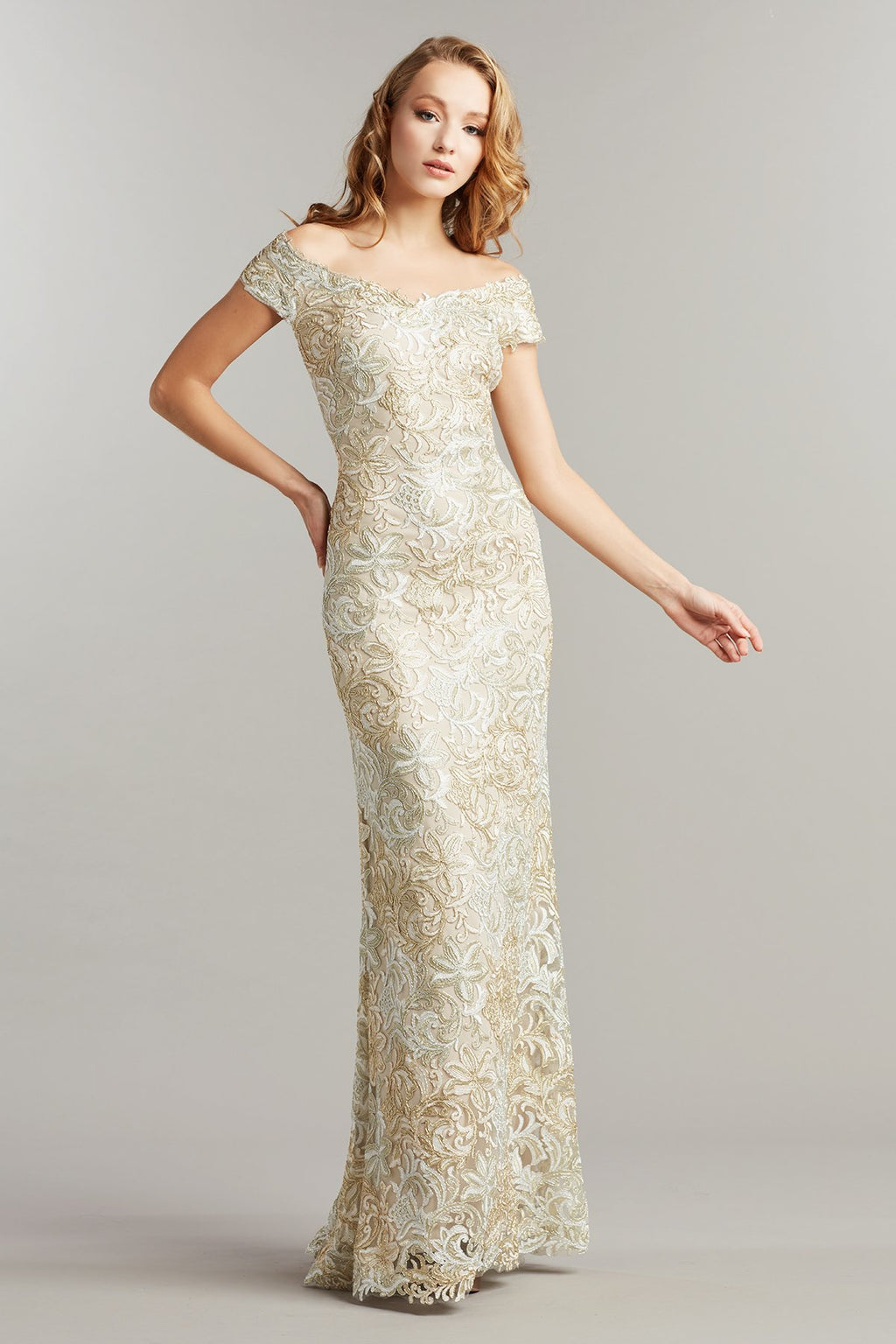 Blanchett Metallic V-Neck Gown