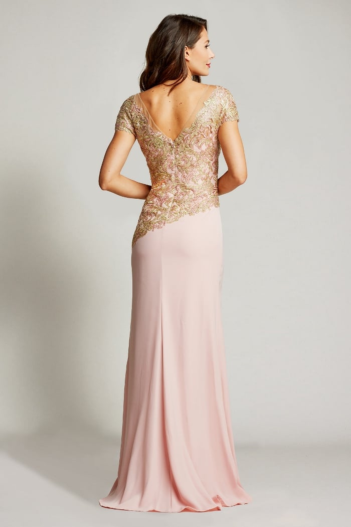 Friedan Metallic Crepe Gown