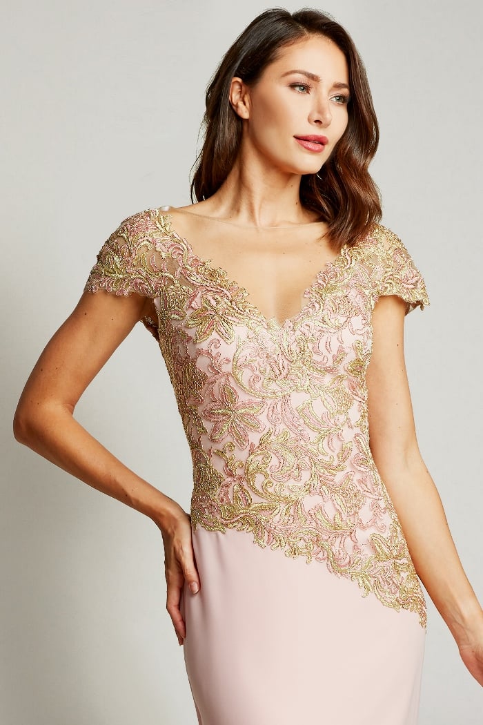 Friedan Metallic Crepe Gown