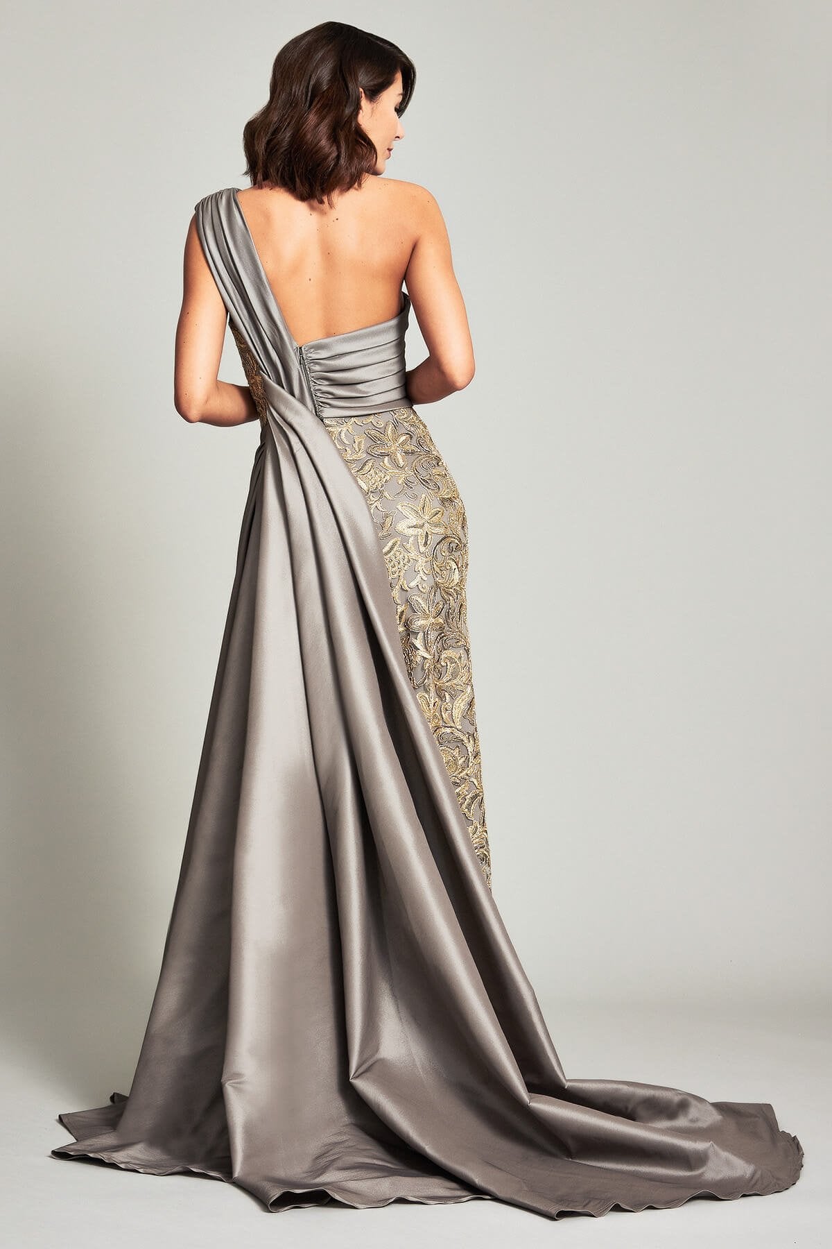 Ohta One-Shoulder Draped Taffeta Gown