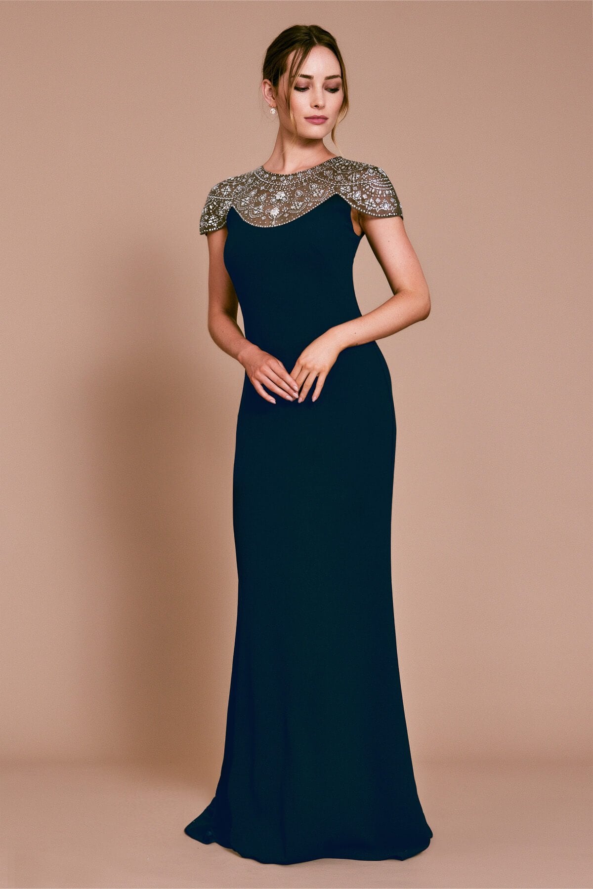 Afton Crystal Embellished Crepe Gown