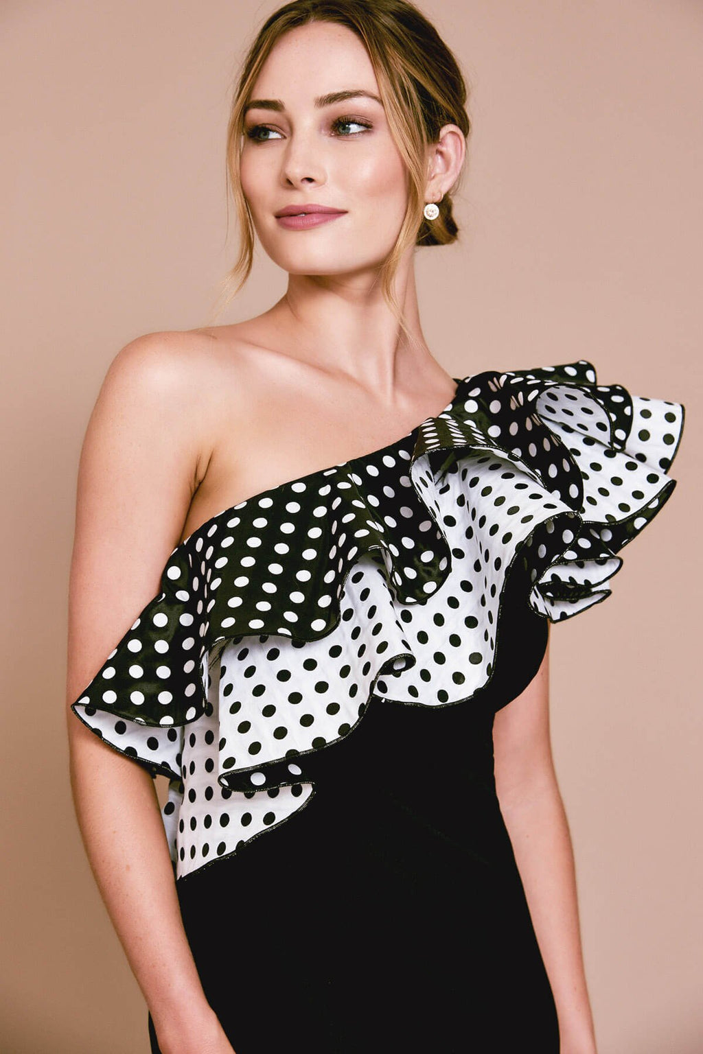 Bentz One-Shoulder Flounce Gown