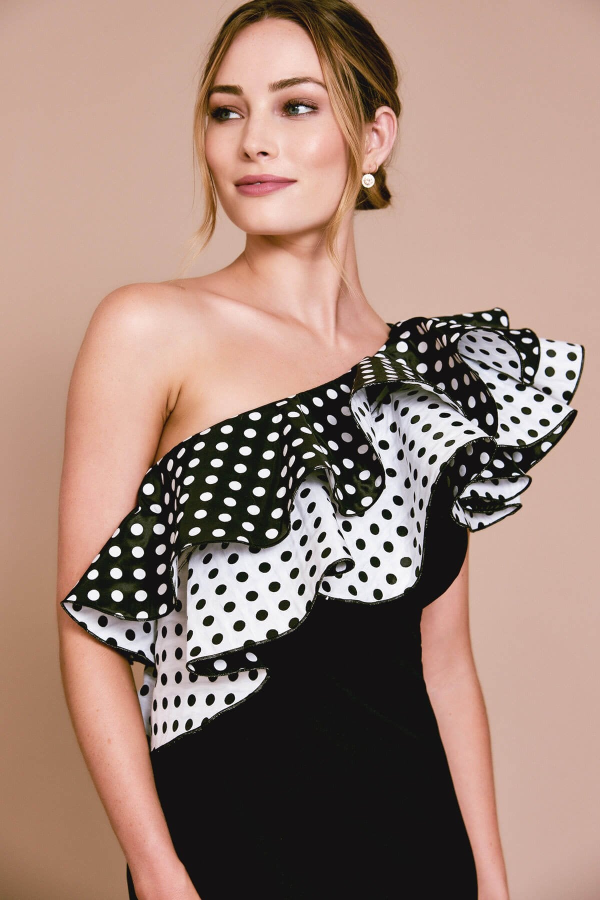 Bentz One-Shoulder Flounce Gown