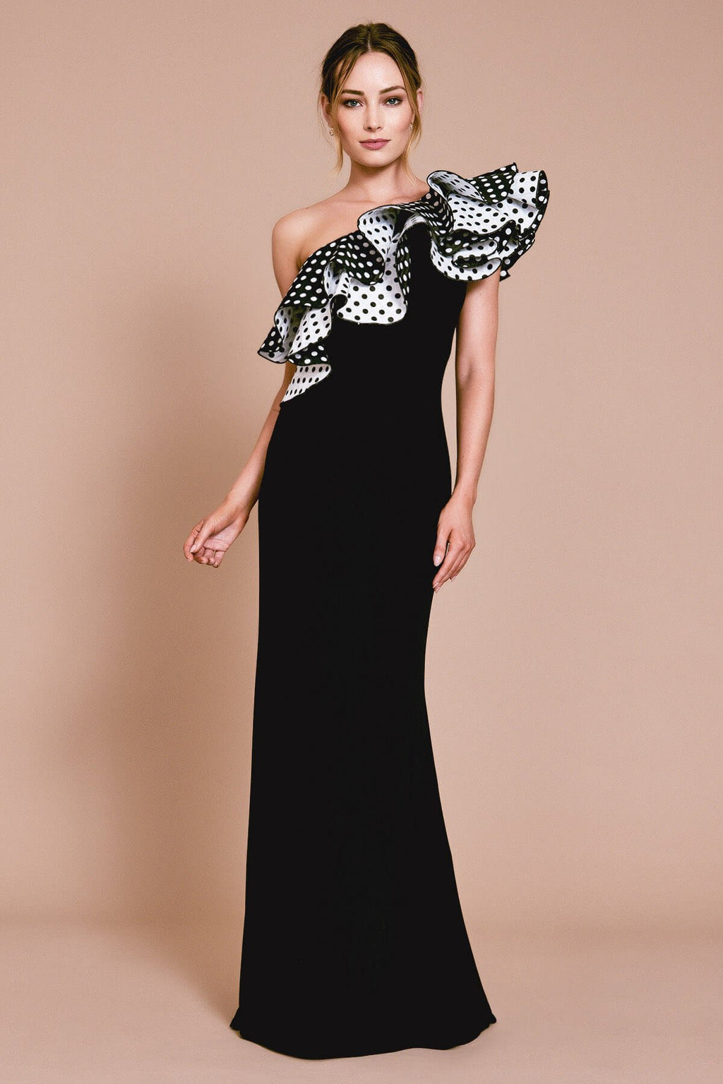 Bentz One-Shoulder Flounce Gown