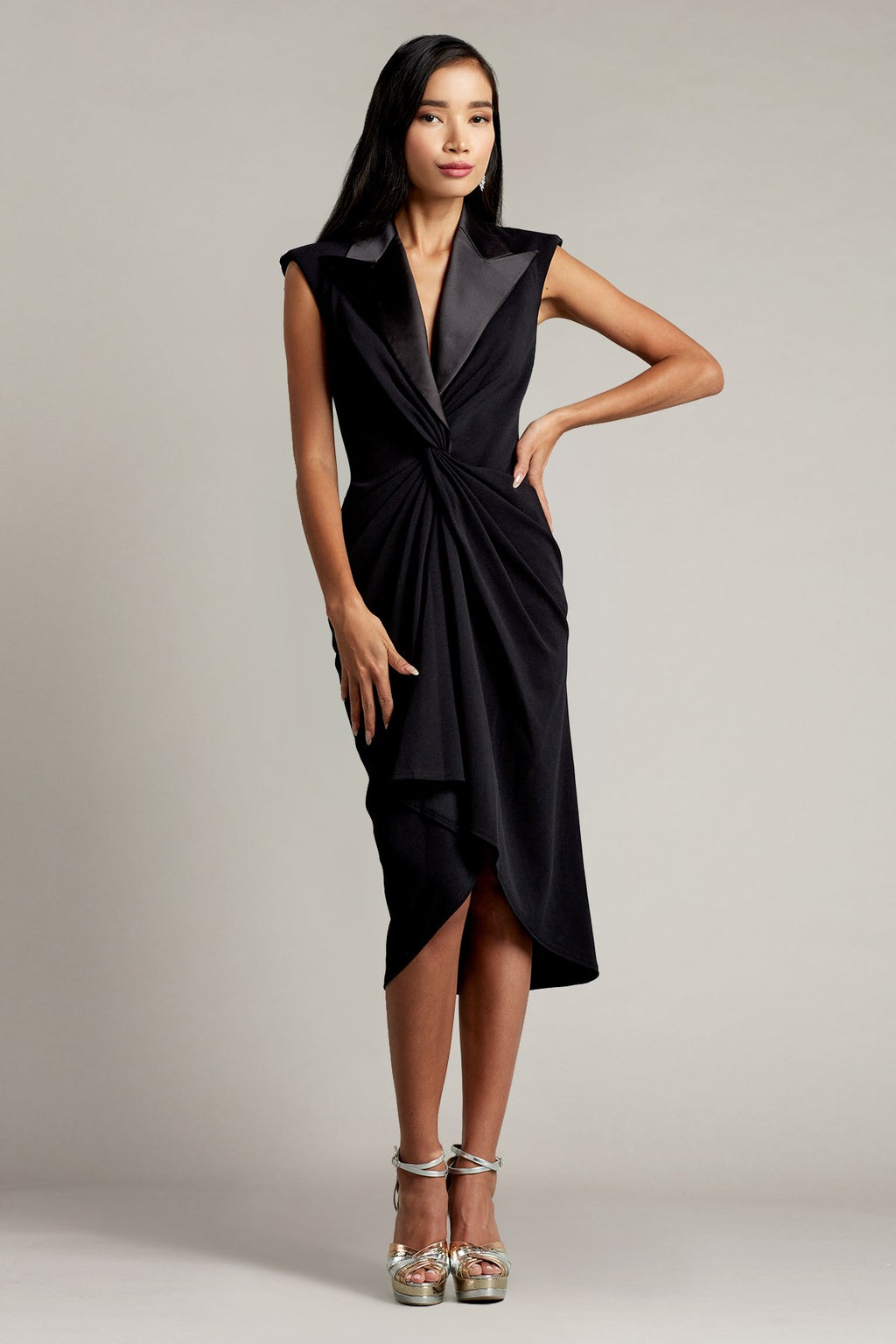 Atike Satin Lapel Tuxedo Dress