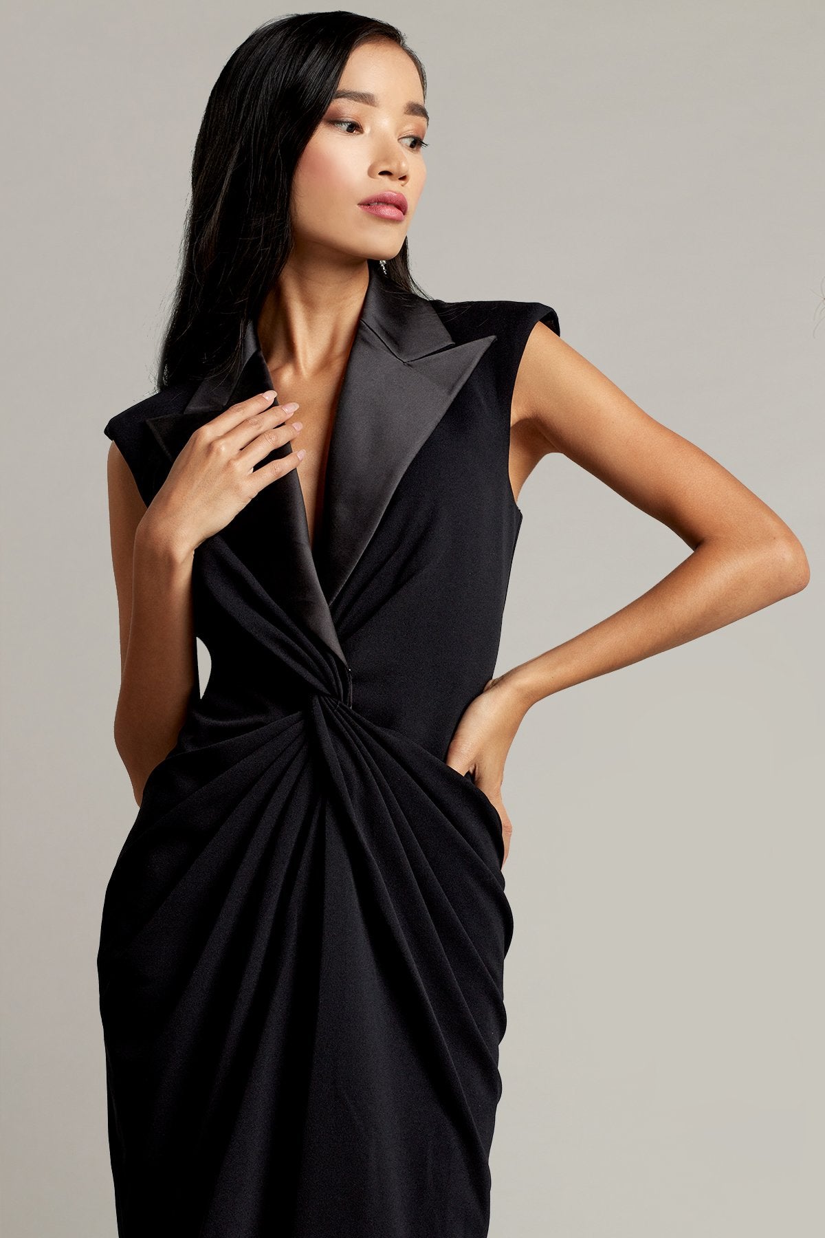 Atike Satin Lapel Tuxedo Dress
