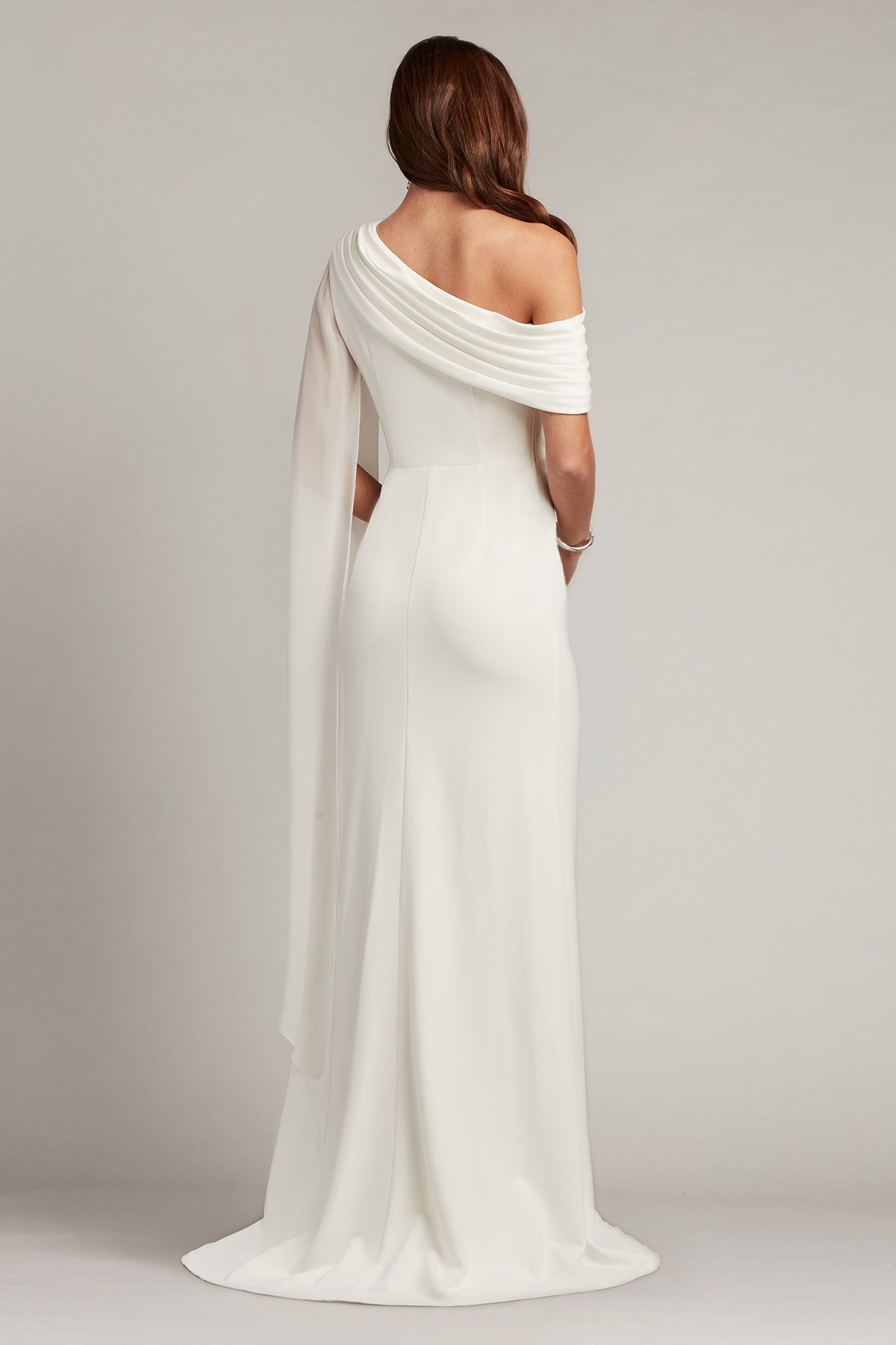 long sleeve draped wedding dress DANYAH | A-line wedding dress with bateau neckline, long sleeves