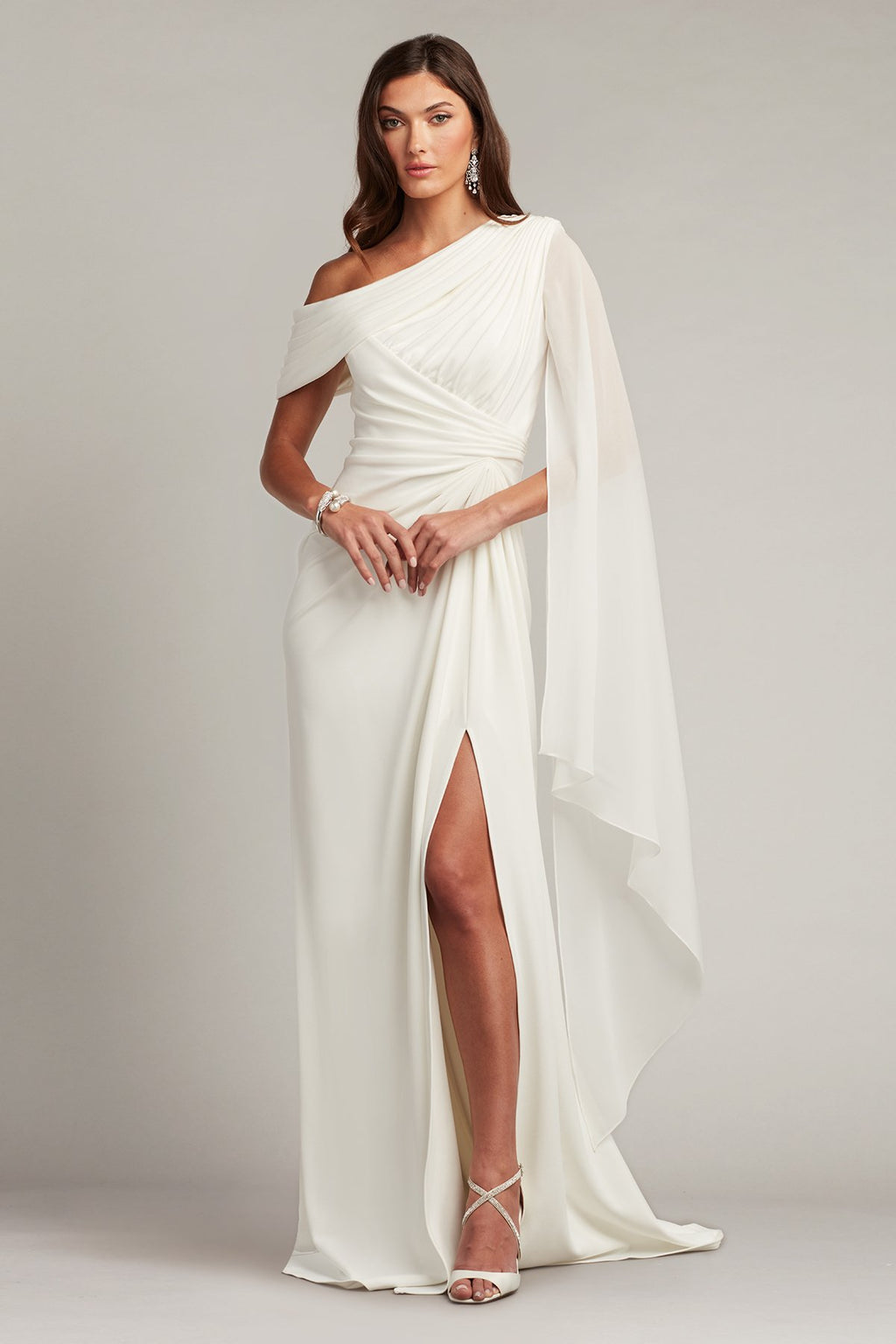 Quill Draped Cape Sleeve Gown