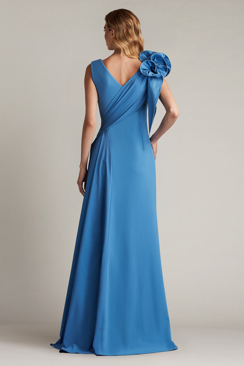 Barlowe Ruffled Shoulder Draped Crepe Gown