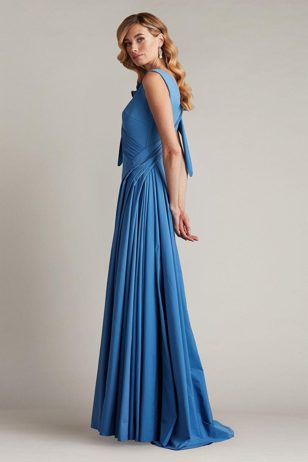 Barlowe Ruffled Shoulder Draped Crepe Gown