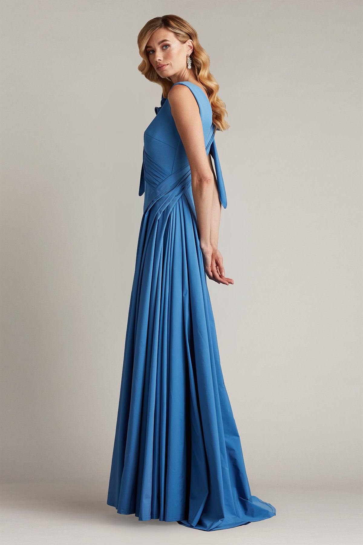 Barlowe Ruffled Shoulder Draped Crepe Gown