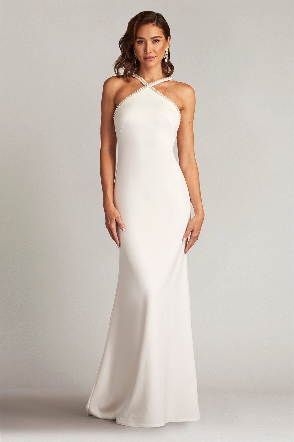 Sicily Pearl Trim Halter Gown – Tadashi Shoji Official Online Boutique
