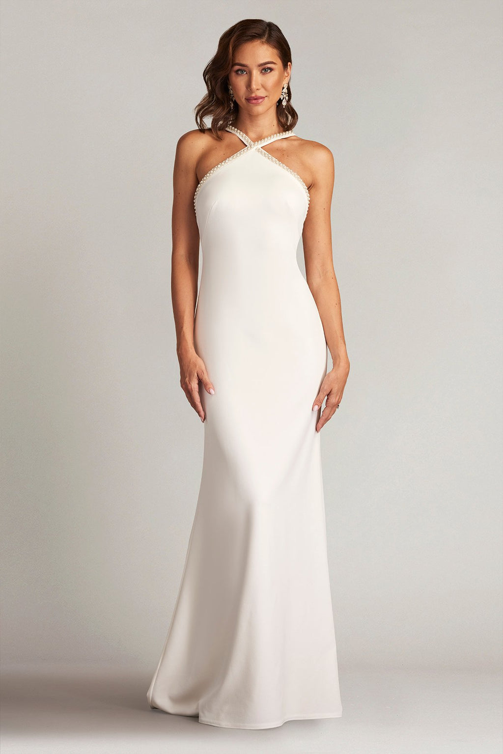 Sicily Pearl Trim Halter Gown