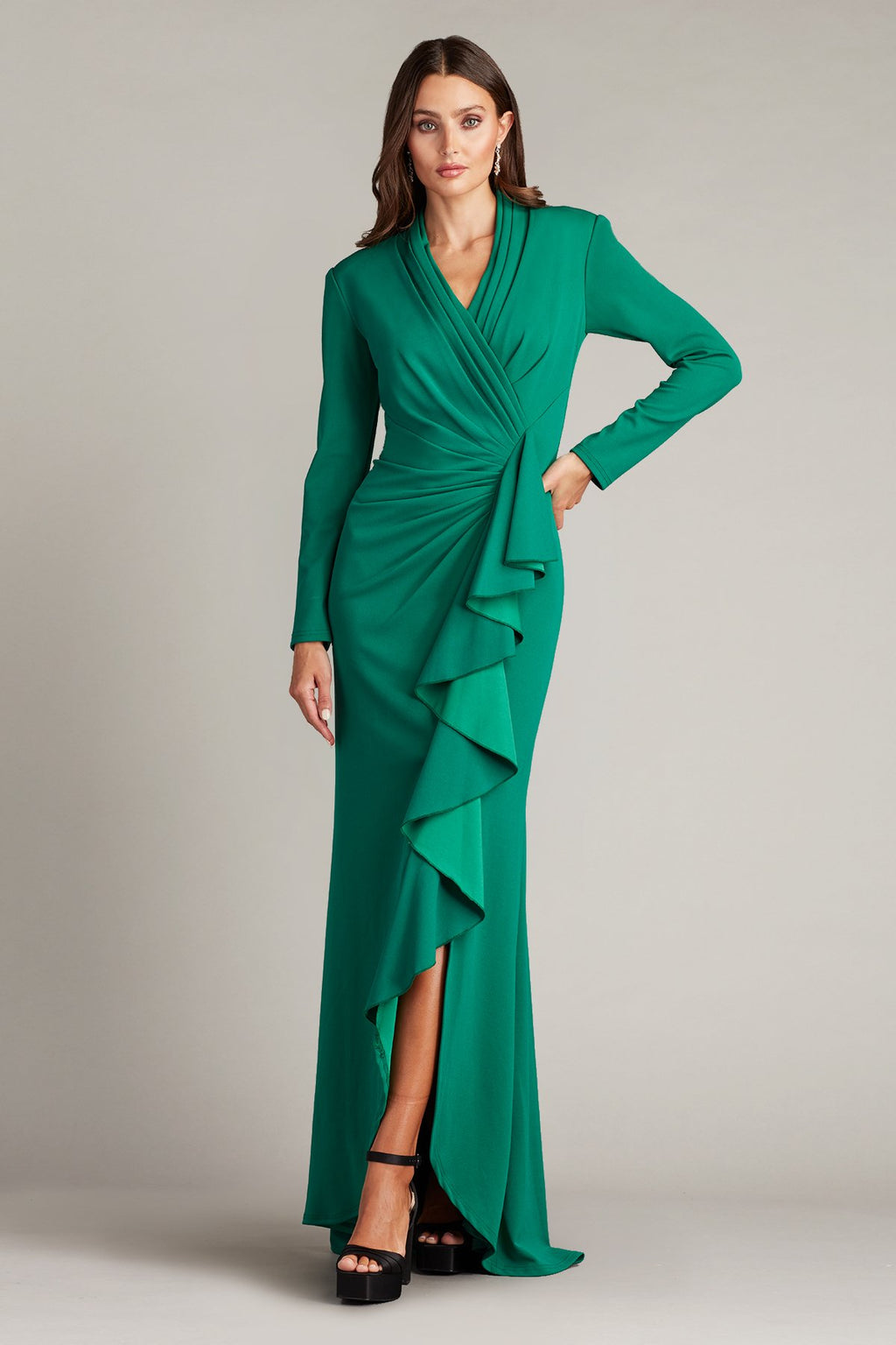 Markum Long-Sleeve Flounce Gown