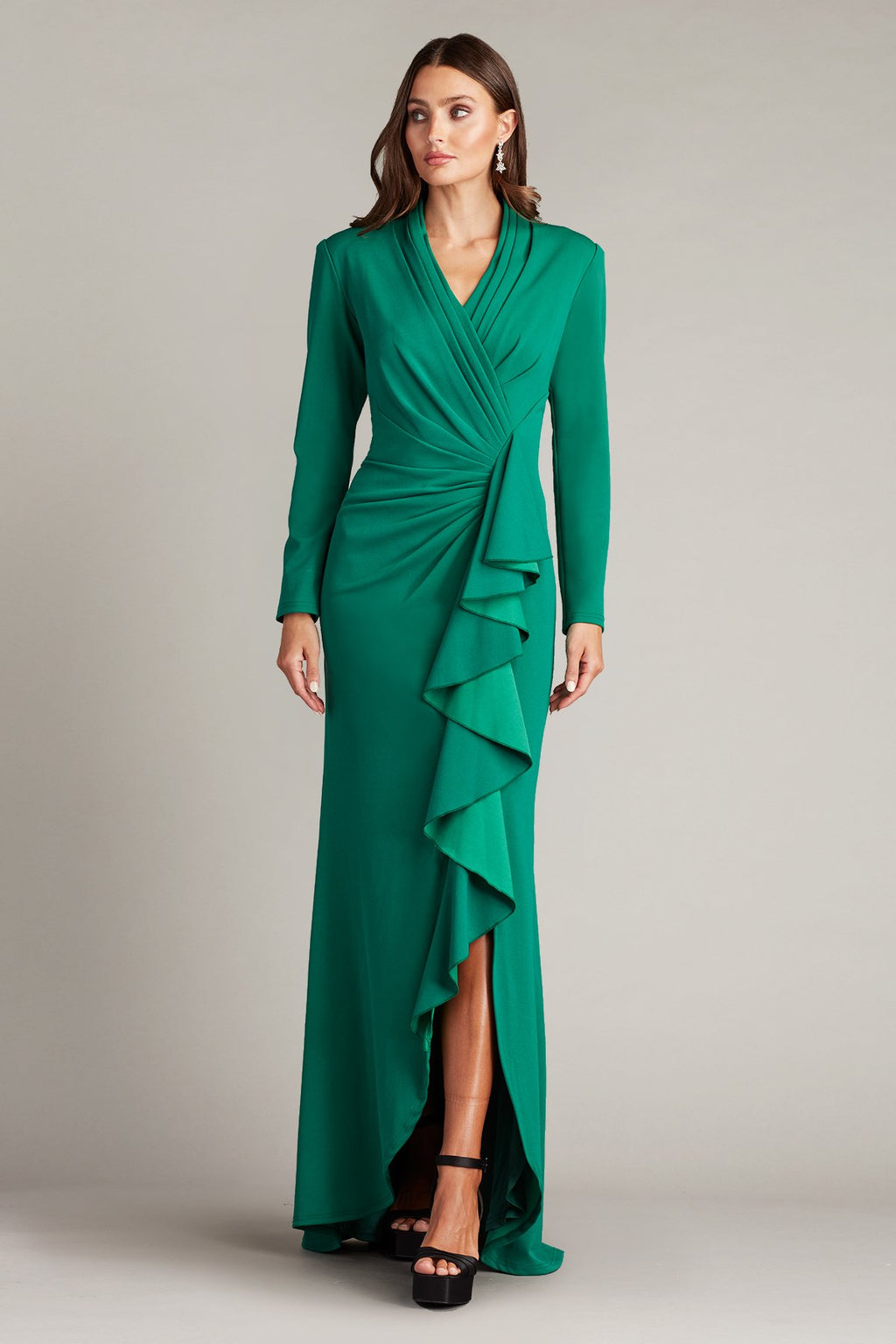 Markum Long-Sleeve Flounce Gown