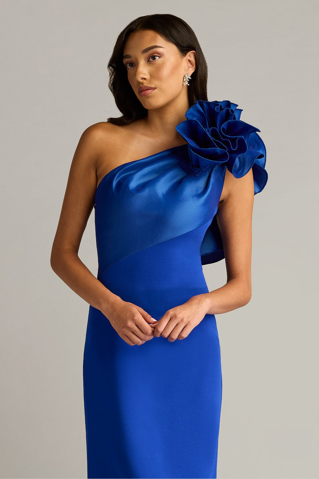 Aria One-Shoulder Ruffle Gown