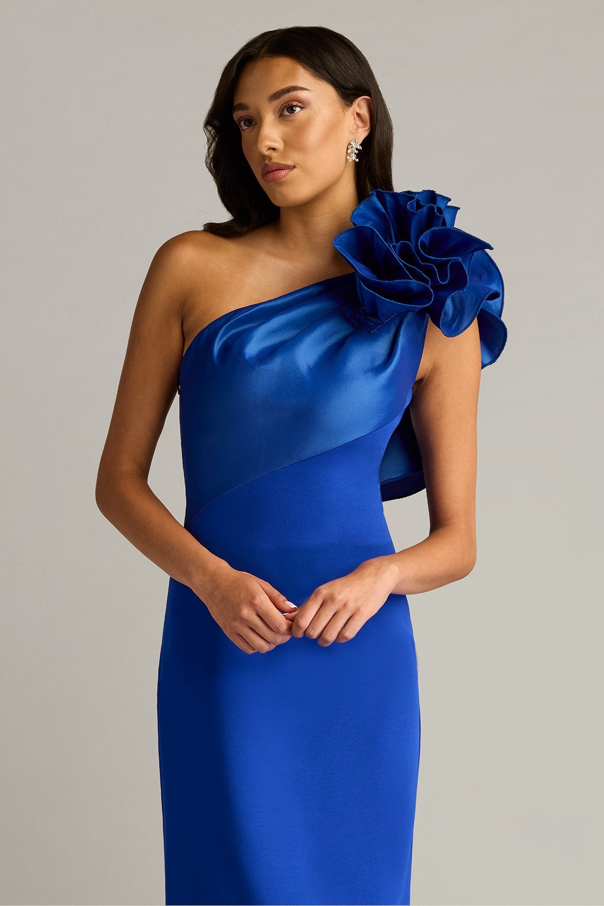 Aria One-Shoulder Ruffle Gown