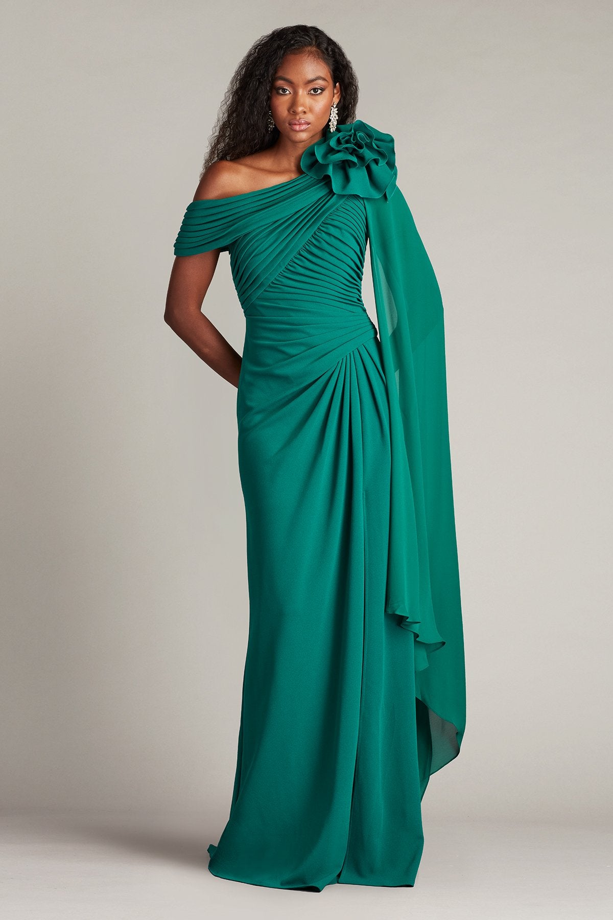 Kamari Draped Rosette Shoulder Gown