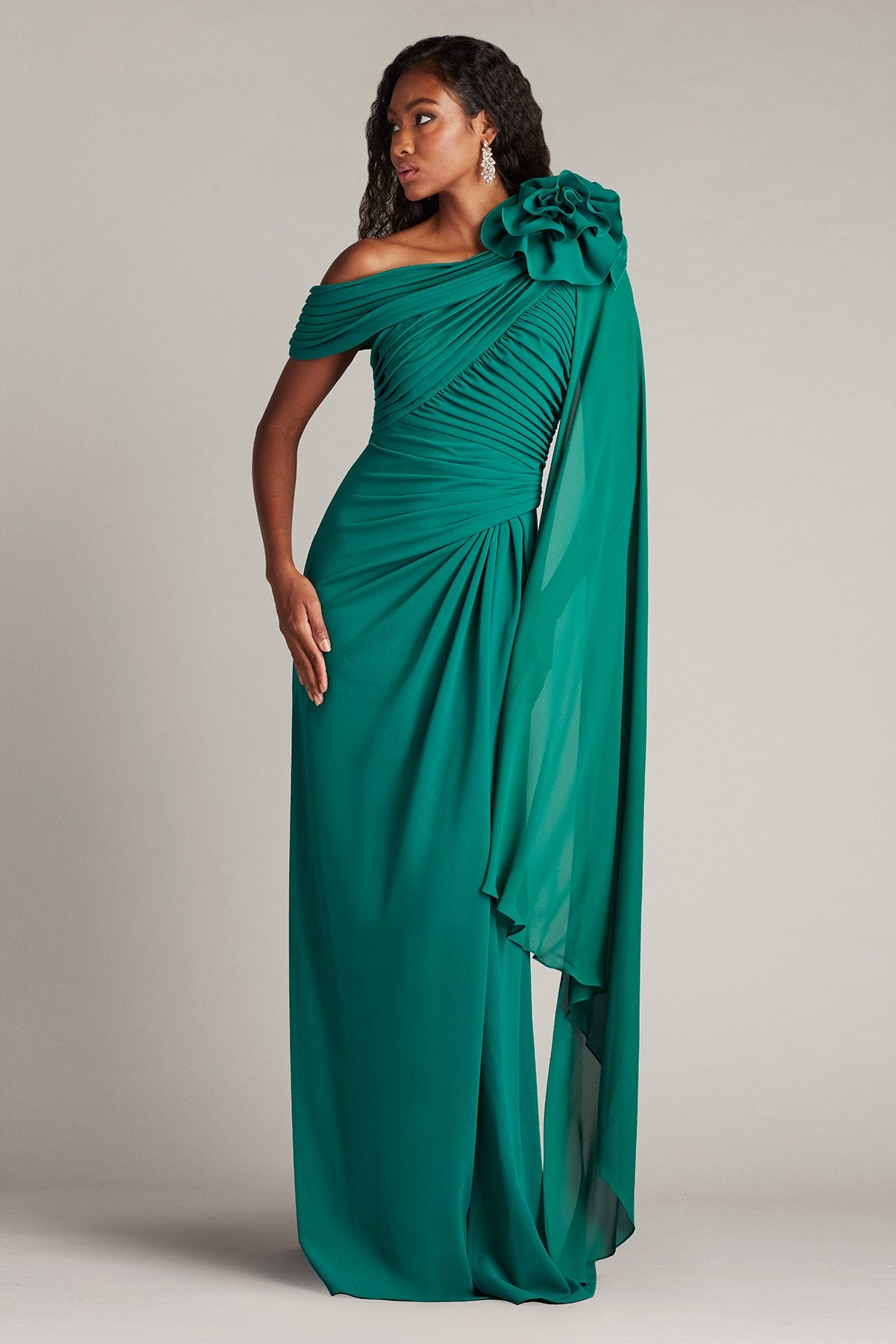 Kamari Draped Rosette Shoulder Gown – Tadashi Shoji Official