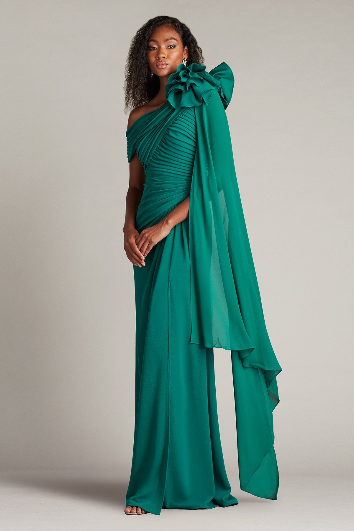 Kamari Draped Rosette Shoulder Gown