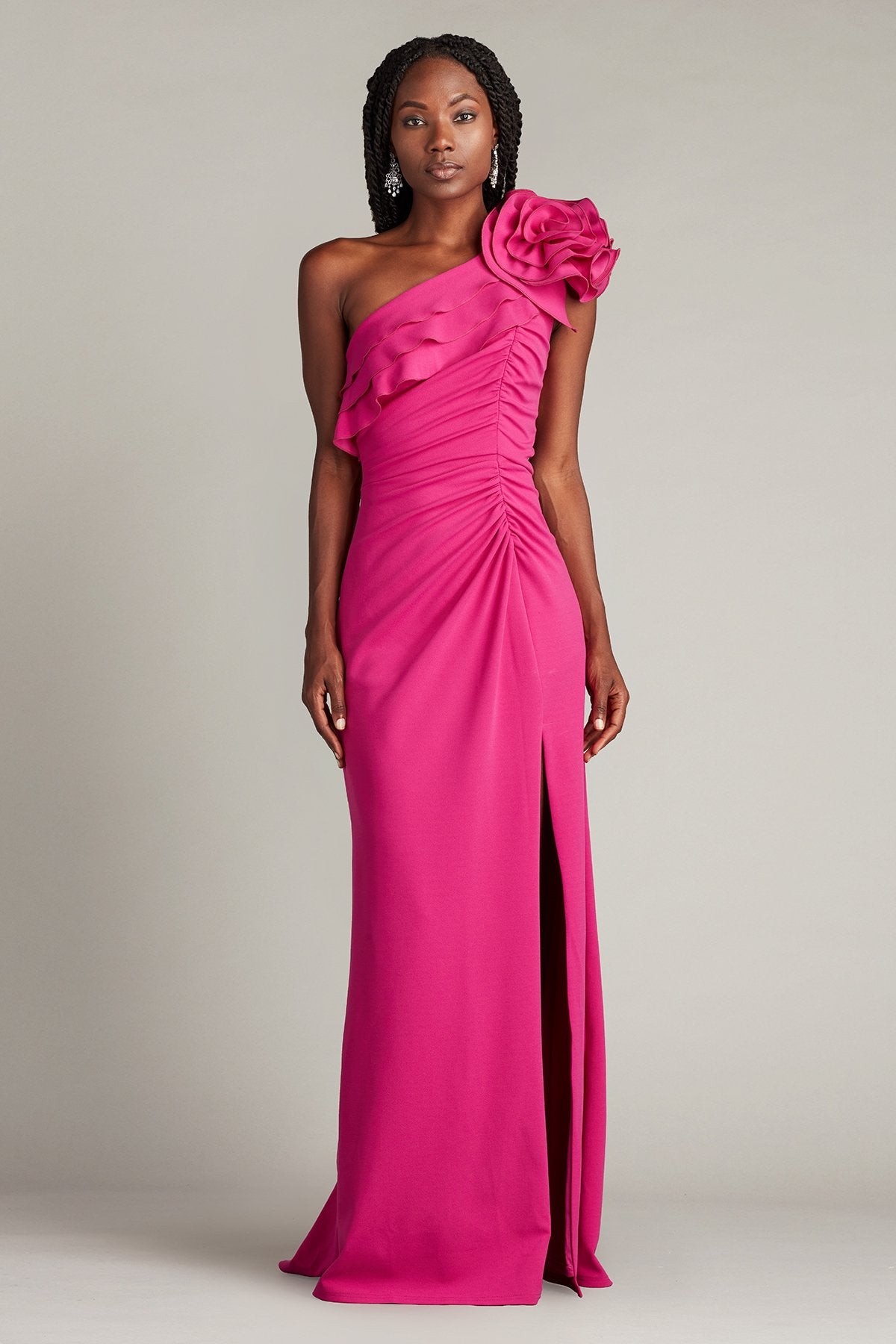 Pike Draped Rosette Shoulder Gown