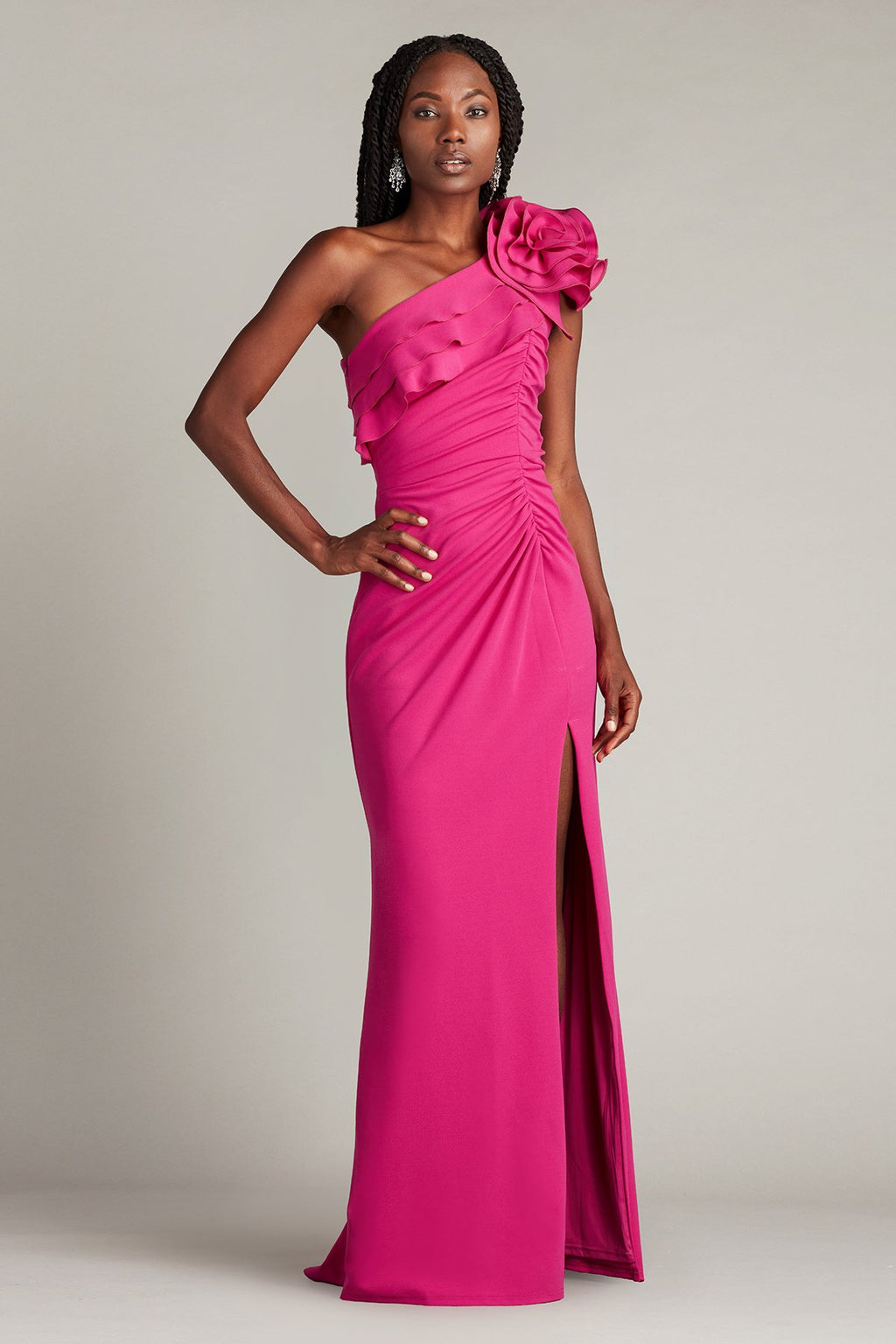 Pike Draped Rosette Shoulder Gown