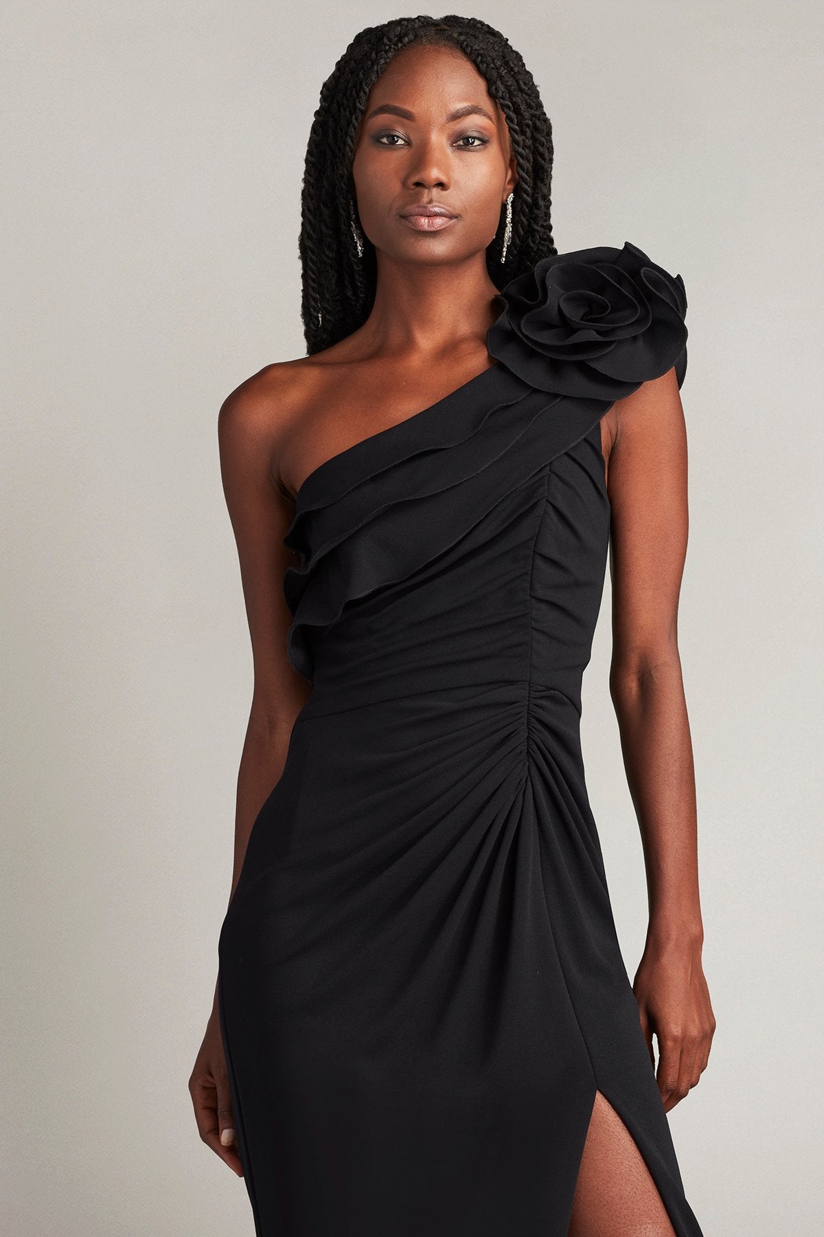 Pike Draped Rosette Shoulder Dress