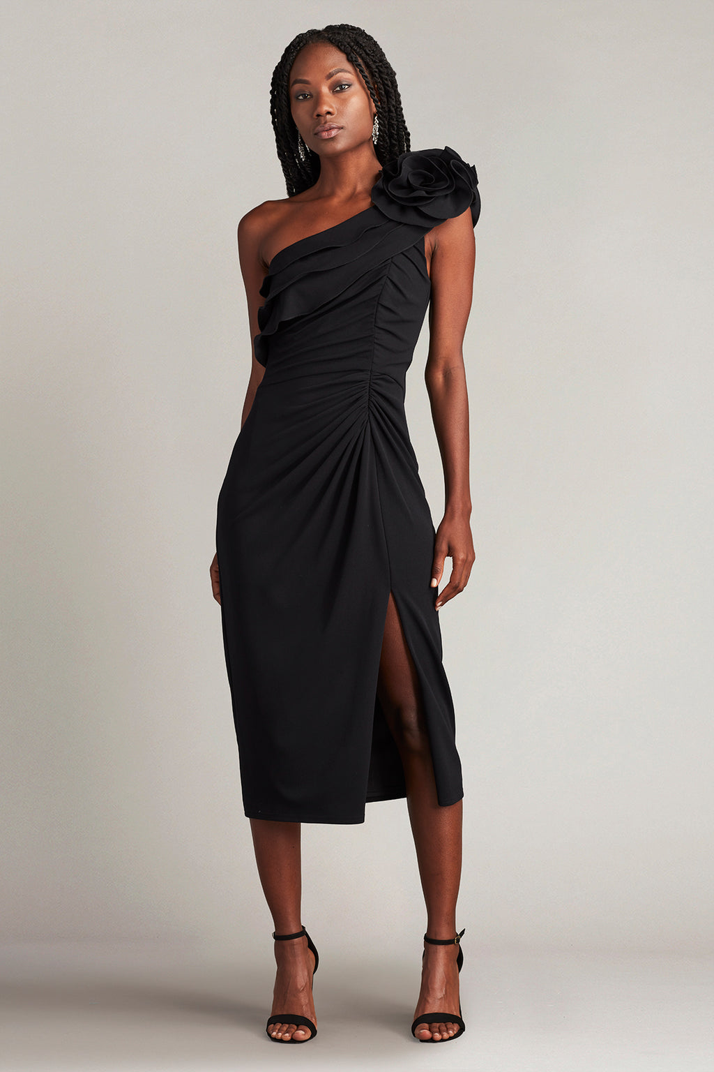Pike Draped Rosette Shoulder Dress