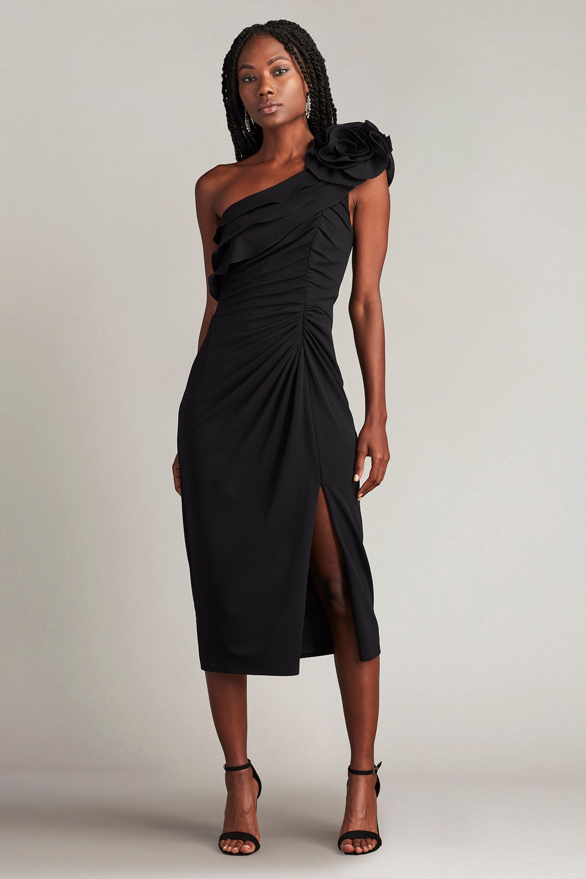 Pike Draped Rosette Shoulder Dress