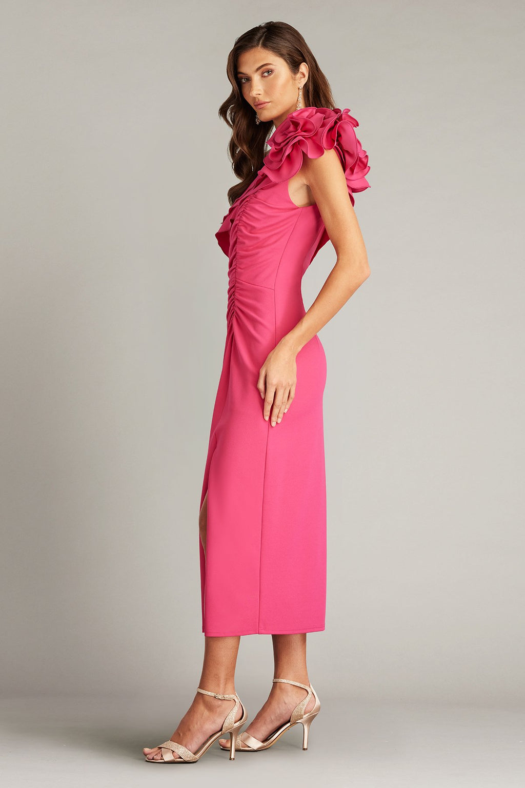 Pike Draped Rosette Shoulder Dress