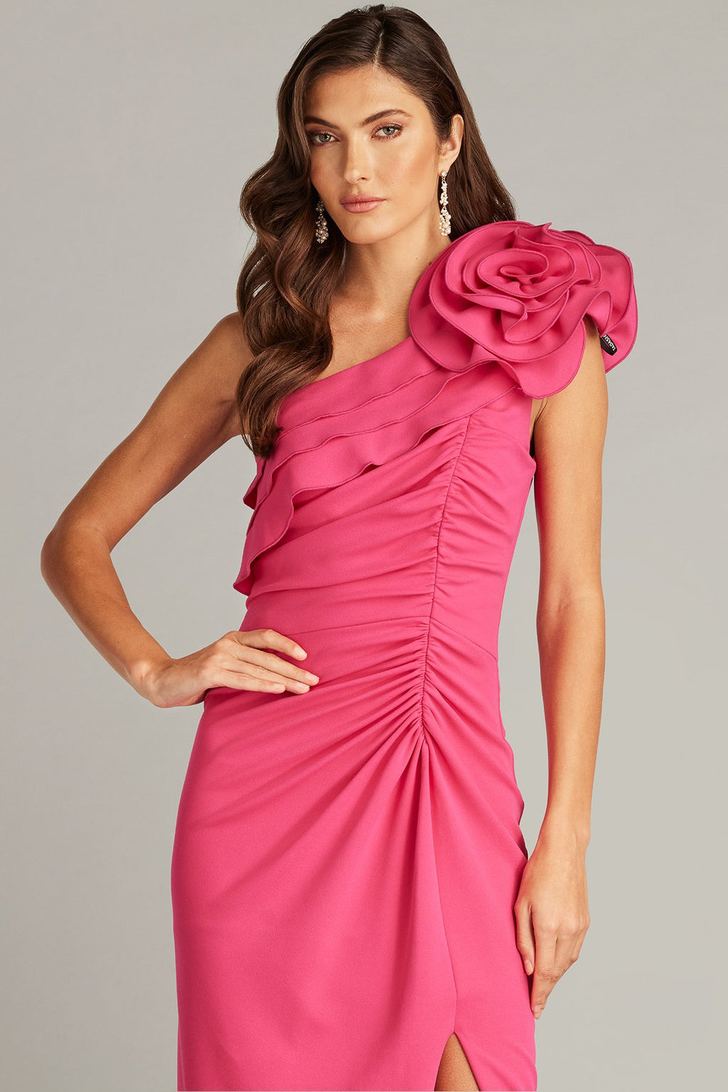 Pike Draped Rosette Shoulder Dress