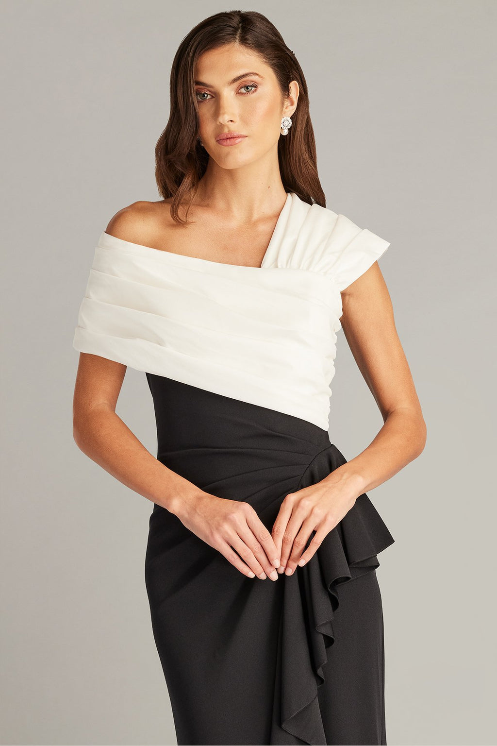Duke Asymmetric Draped Flounce Gown