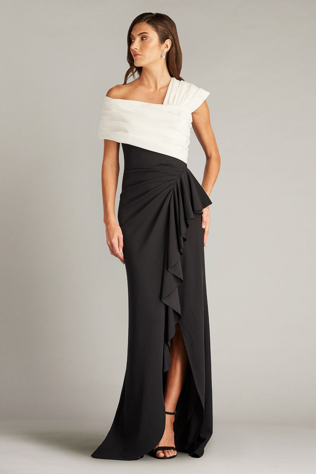 Duke Asymmetric Draped Flounce Gown