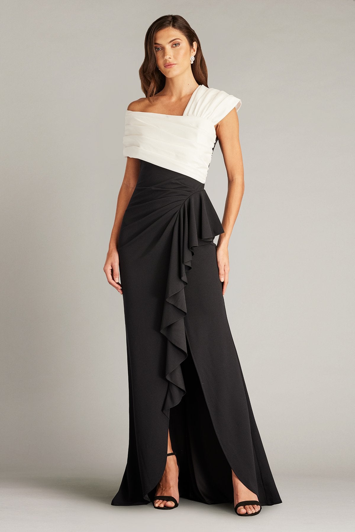Duke Asymmetric Draped Flounce Gown