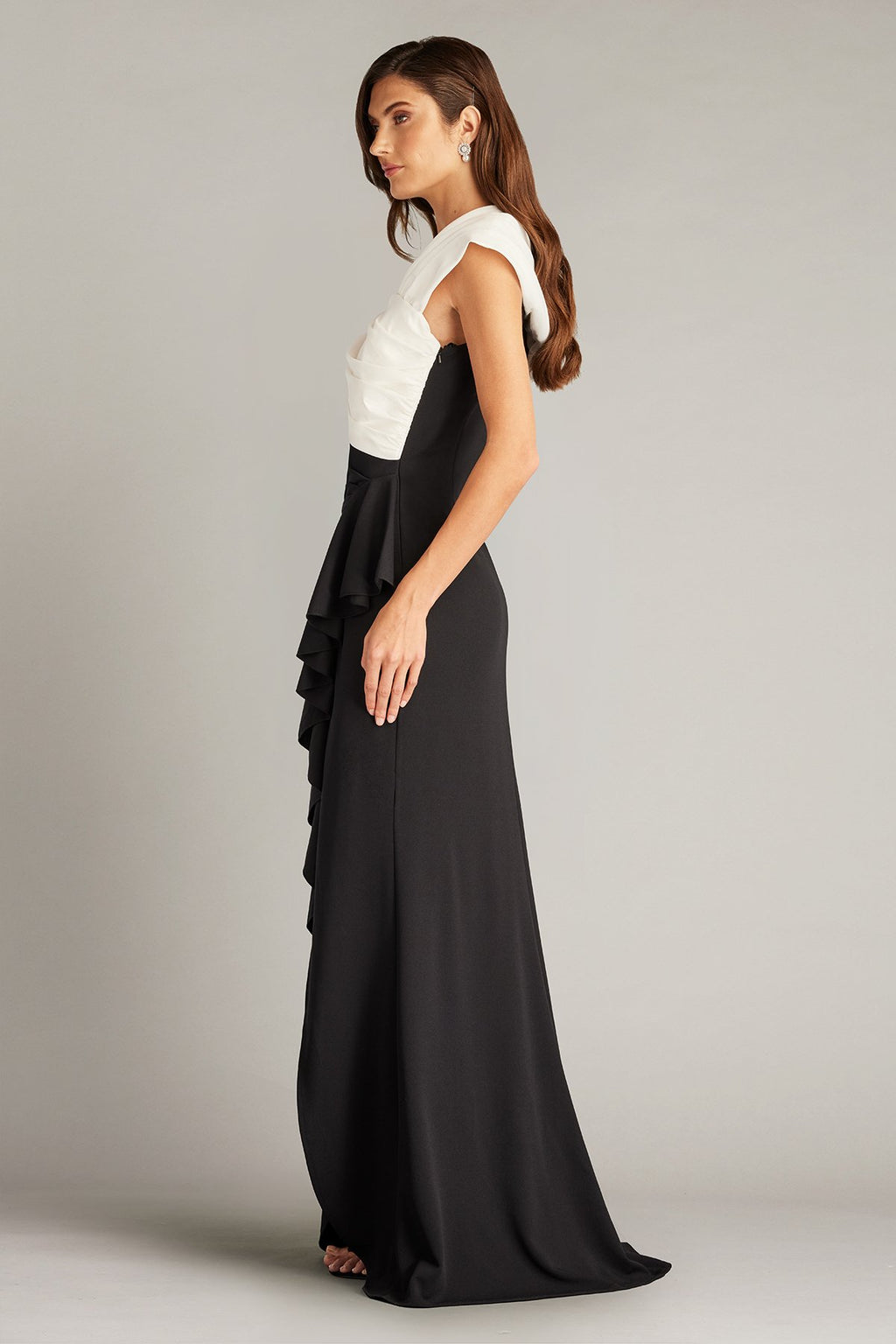 Duke Asymmetric Draped Flounce Gown