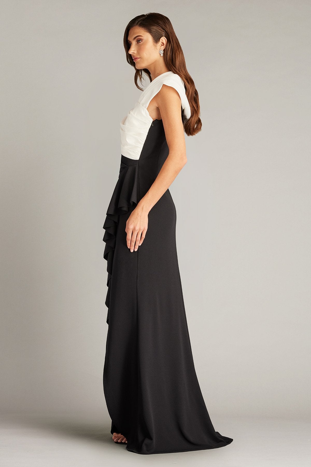 Duke Asymmetric Draped Flounce Gown