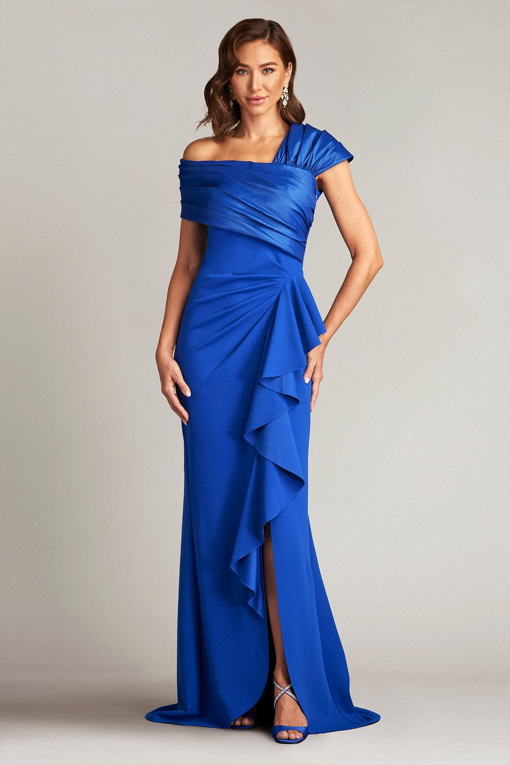 Duke Asymmetric Draped Flounce Gown