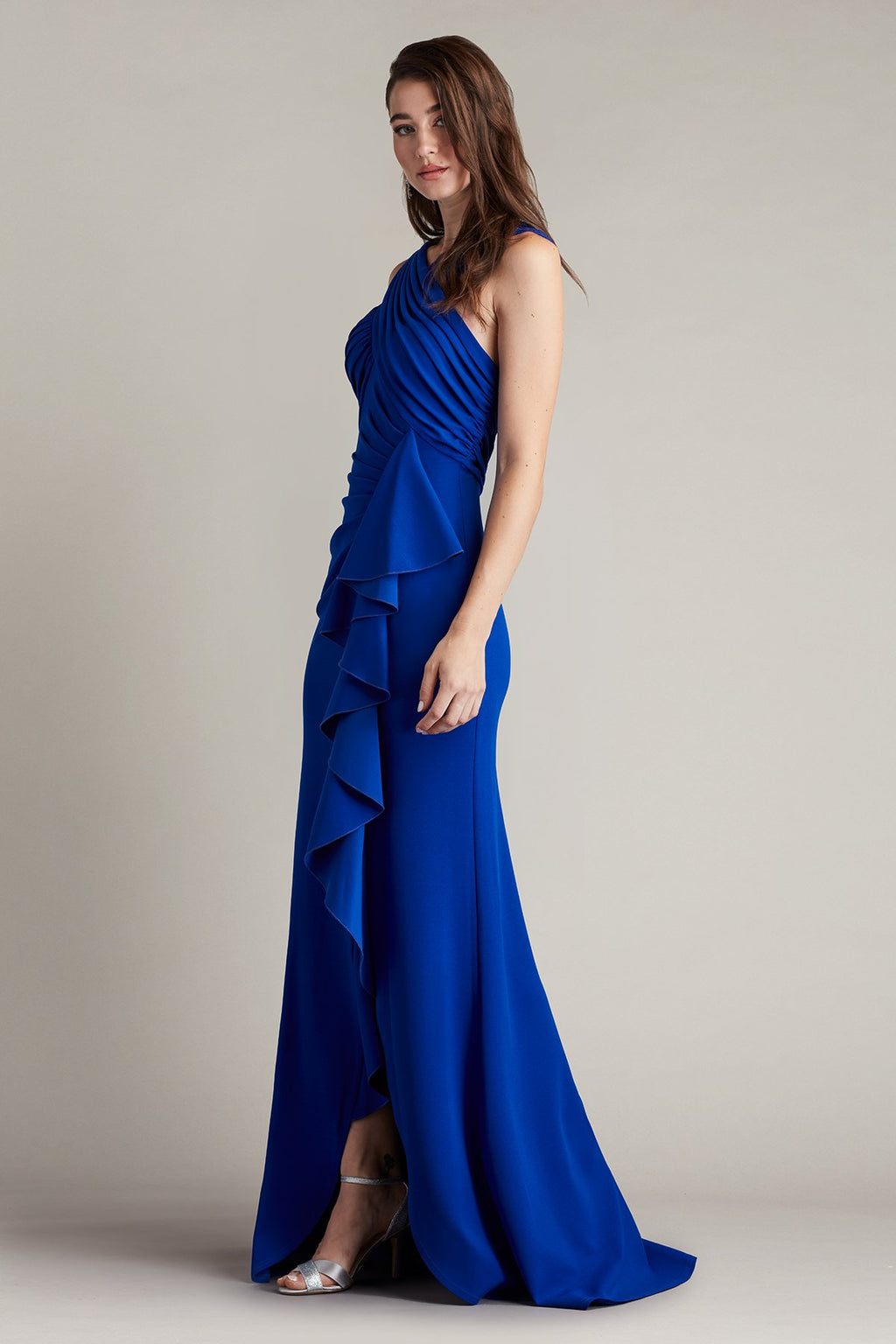 Setta Pleated Cascading Ruffle Gown