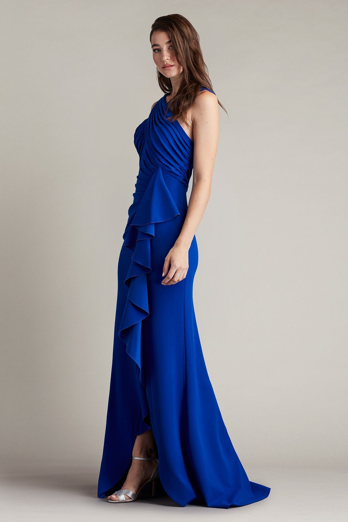 Setta Pleated Cascading Ruffle Gown
