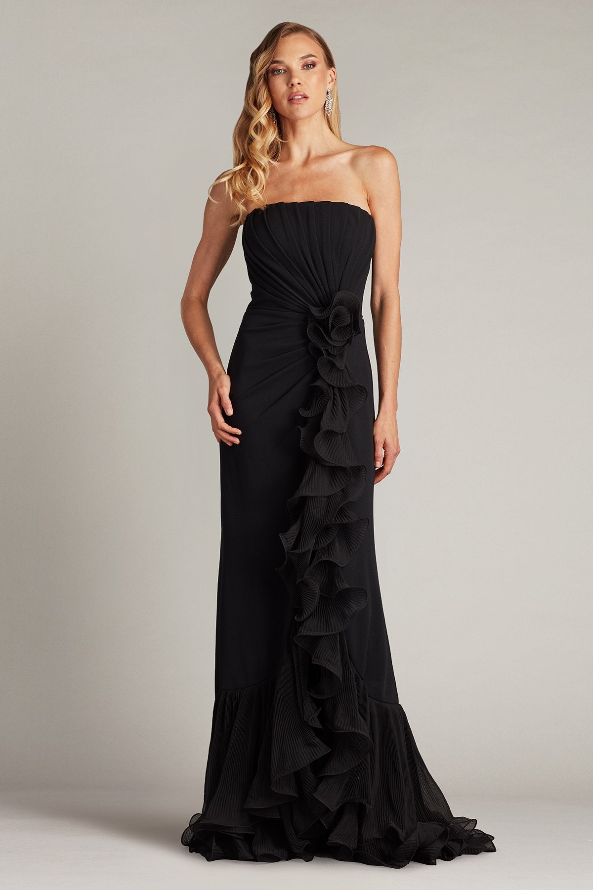 Leith Cascading Ruffle Gown – Tadashi Shoji Official Online Boutique