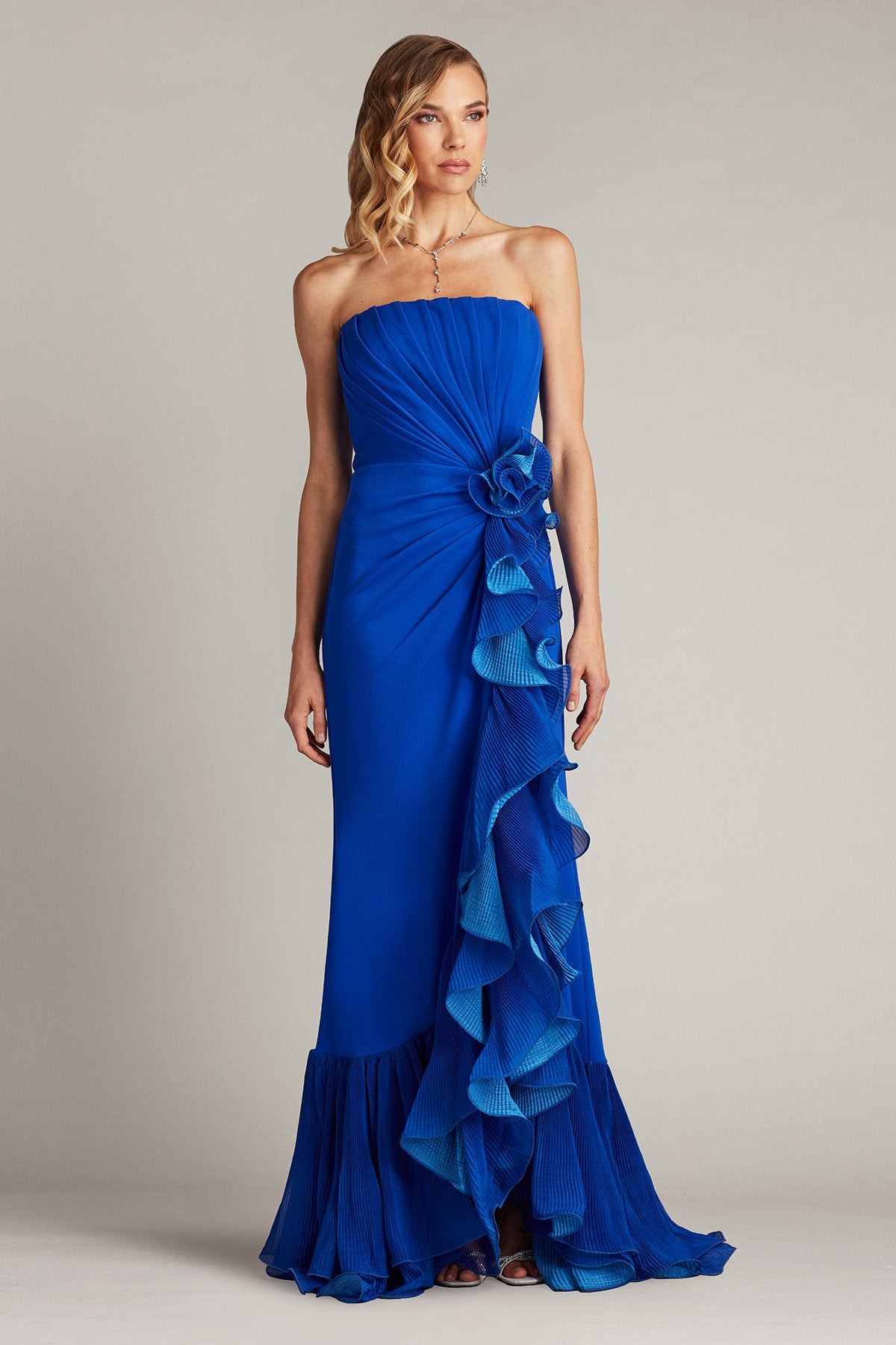 Leith Cascading Ruffle Gown – Tadashi Shoji Official Online Boutique