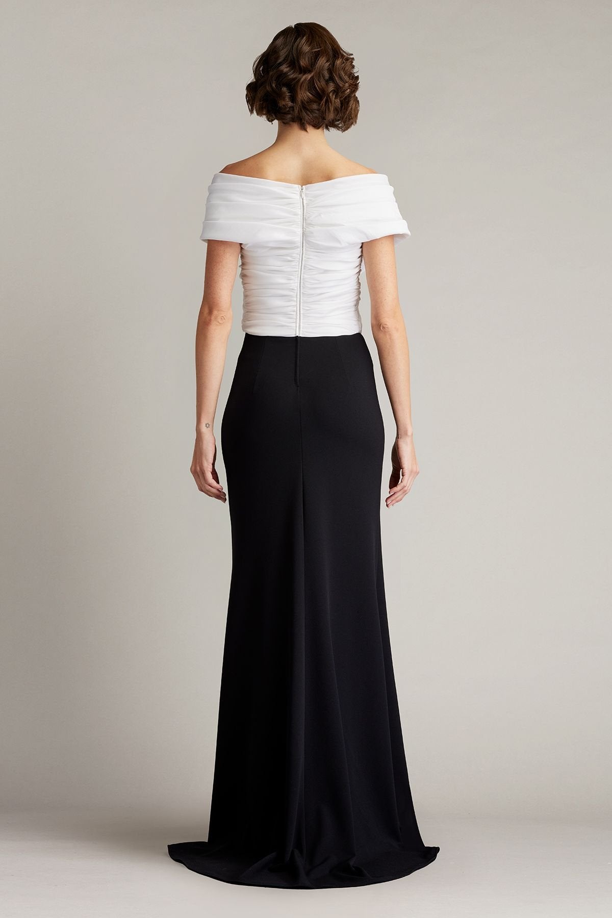 Benz Pleated Portrait Collar Gown