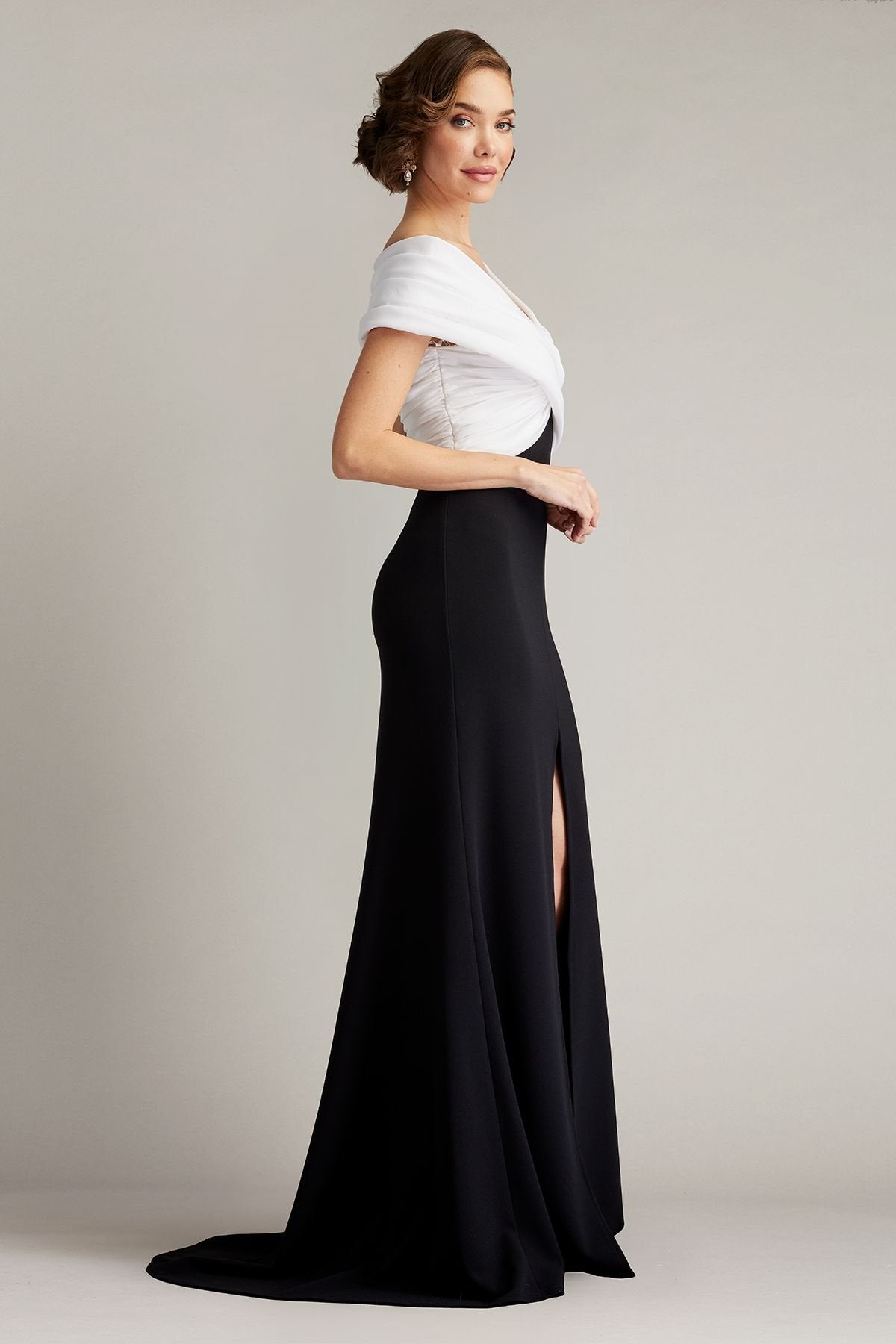 Benz Pleated Portrait Collar Gown