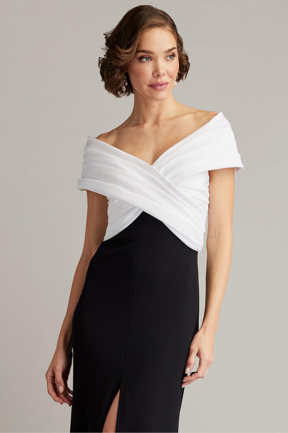 Benz Pleated Portrait Collar Gown