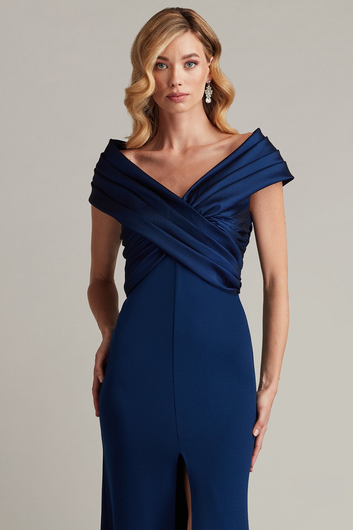 Benz Pleated Portrait Collar Gown